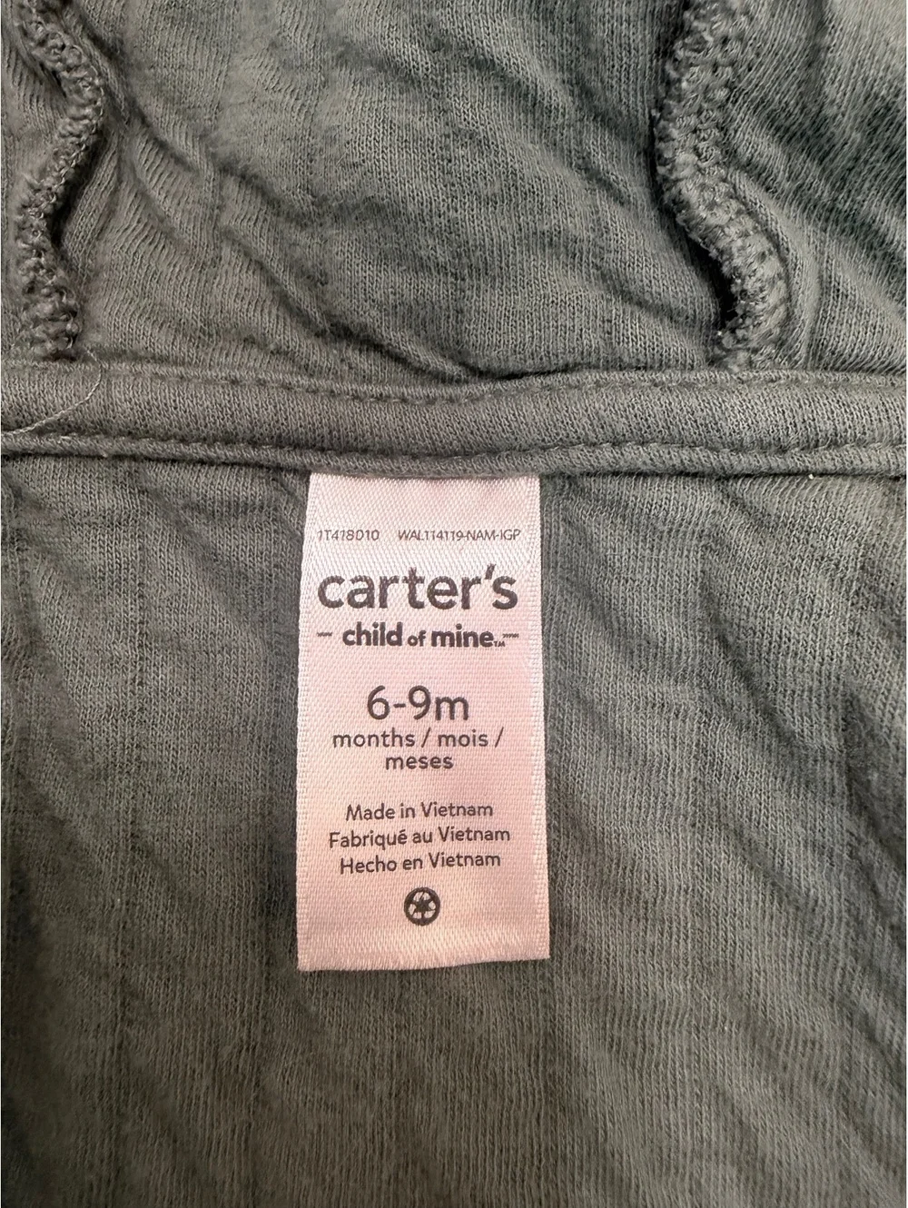 Sage Green Quilted Hooded Peplum Zip Vest Size 6-9 Months
